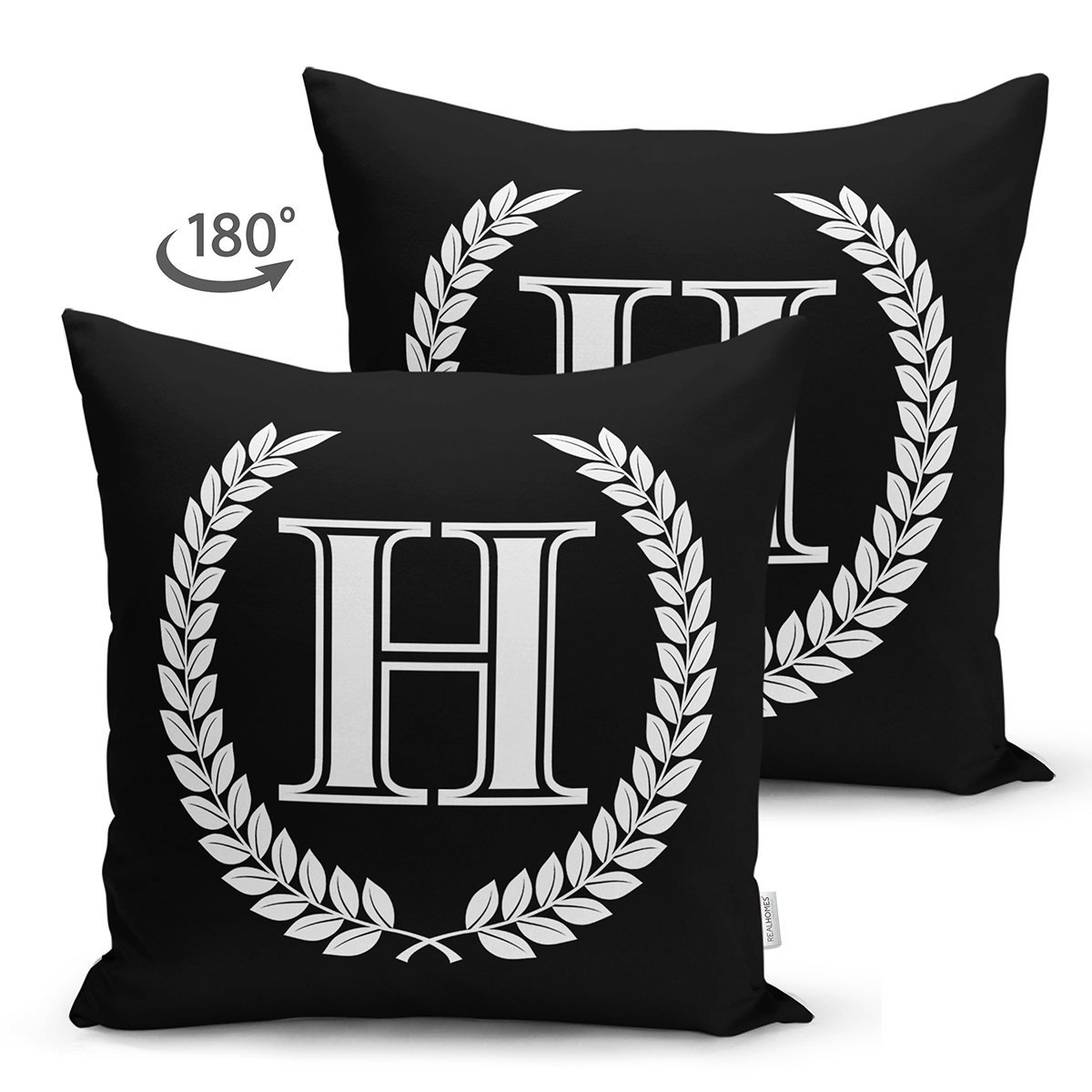 Suet-K9663-Siyah-Beyaz-Celenkli-H-Harfi-Ozel-Tasarim-Modern-Suet-Yastik-Kirlent-Kilifi-1