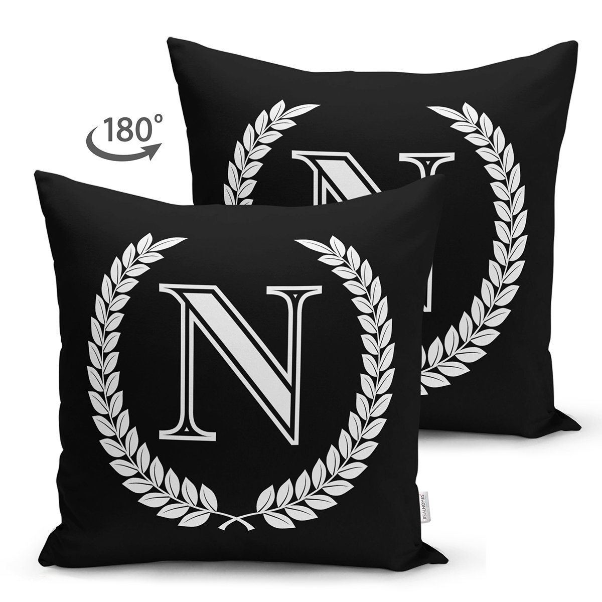 Suet-K9670-Siyah-Beyaz-Celenkli-N-Harfi-Ozel-Tasarim-Modern-Suet-Yastik-Kirlent-Kilifi-1