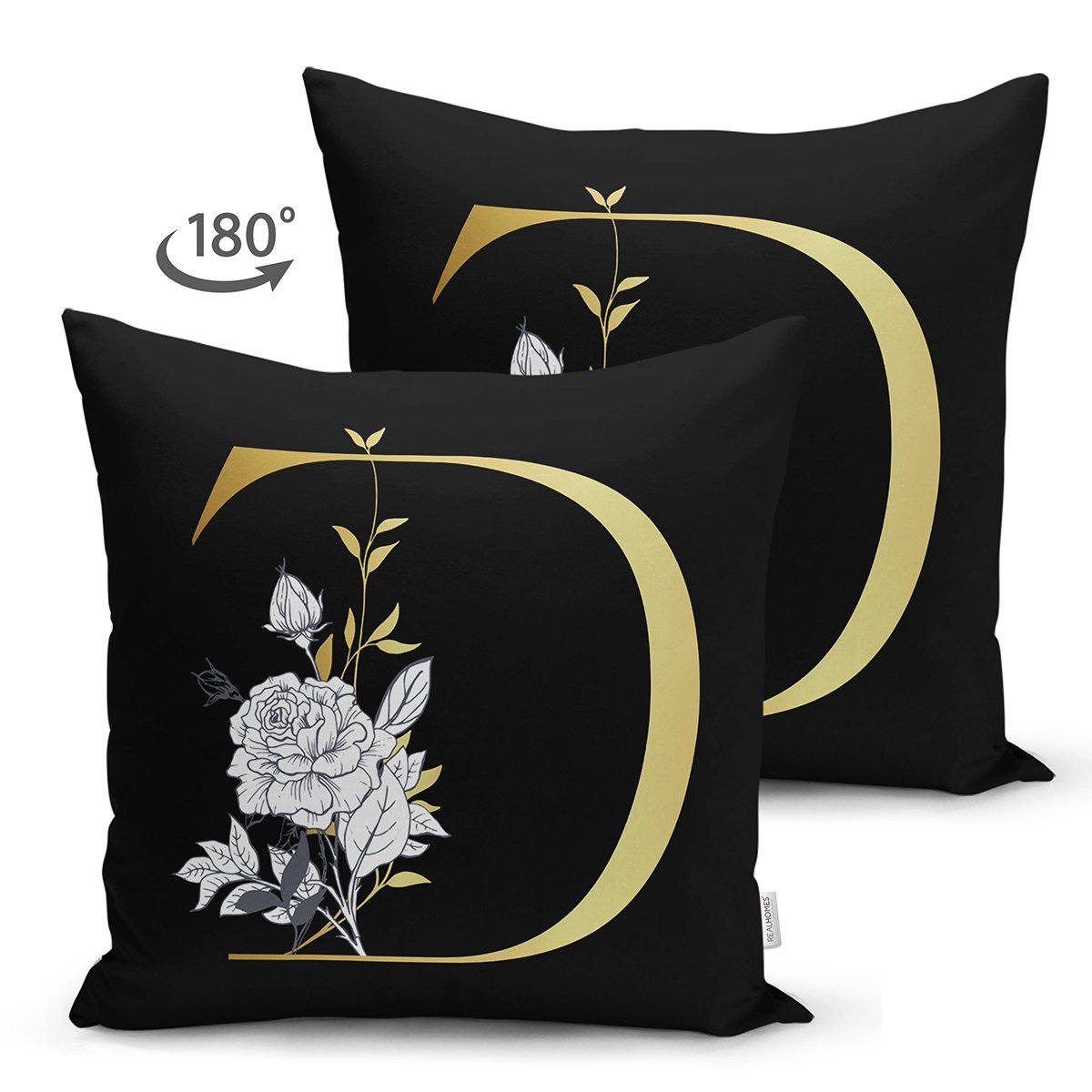 Suet-K9691-Siyah-Zemin-Beyaz-Gul-Motifli-Gold-D-Harfi-Ozel-Tasarim-Modern-Suet-Yastik-Kirlent-Kilifi-1