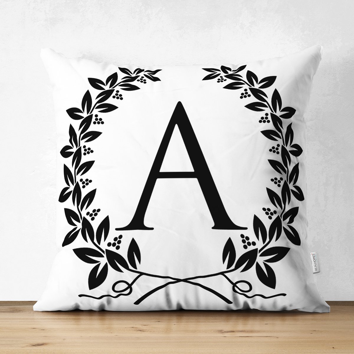 Suet-K9719-Siyah-Beyaz-Celenkli-A-Harfi-Ozel-Tasarim-Modern-Suet-Yastik-Kirlent-Kilifi