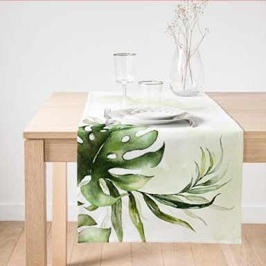 Yeşil Tropik Yaprak Motifli Dijital Baskılı Modern Süet Runner