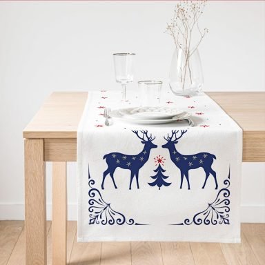 Mery Christmas Geyik Tasarımlı Dijital Baskılı Dekoratif Süet Runner