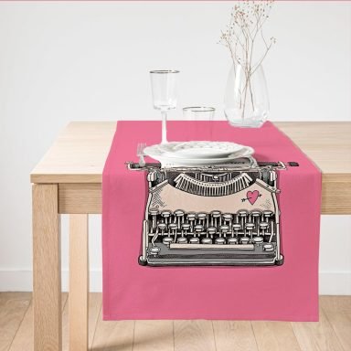Pembe Zemin Daktilo Tasarımlı Dijital Baskılı Modern Süet Runner