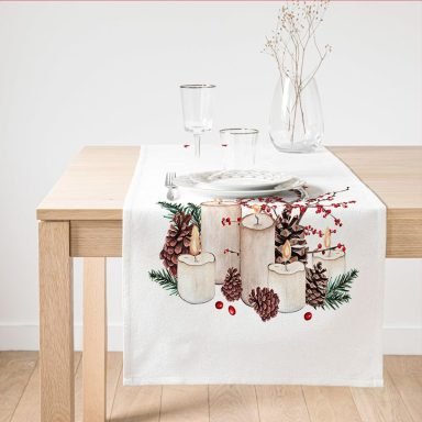 Mum & Kozalak Tasarımlı Christmas Temalı Dijital Baskılı Dekoratif Süet Runner