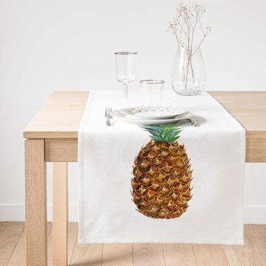 Realhomes Ananas Desenli Dijital Baskılı Dekoratif Süet Runner