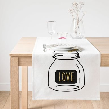 Realhomes Love Kalp Desenli Dijital Baskılı Dekoratif Süet Runner