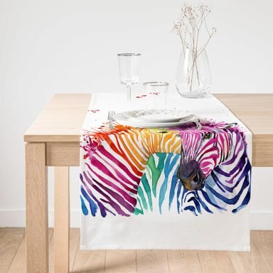 Realhomes Zebra Desenli Dijital Baskılı Dekoratif Süet Runner