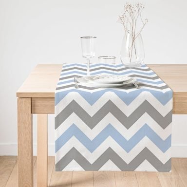 Realhomes Gri Mavi Zigzag Desenli Dijital Baskılı Modern Süet Runner