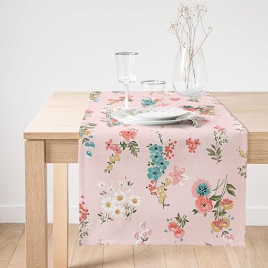 Realhomes Pembe Zeminli Çiçek Desenli Modern Süet Runner