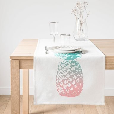 Realhomes Mavi Ananas Baskılı Dekoratif Süet Runner