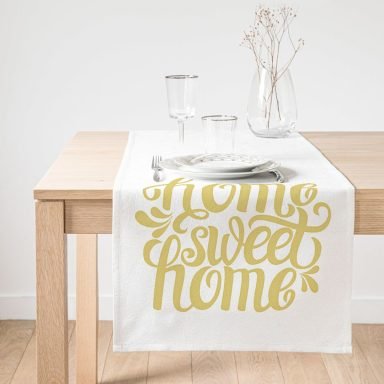 Realhomes Hardal Renk Home Sweet Home Dijital Baskılı Süet Runner