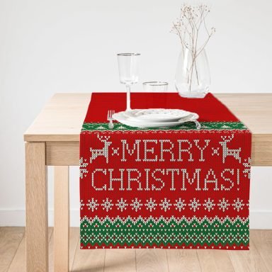 Realhomes Merry Christmas Motifli Dijital Baskılı Süet Runner