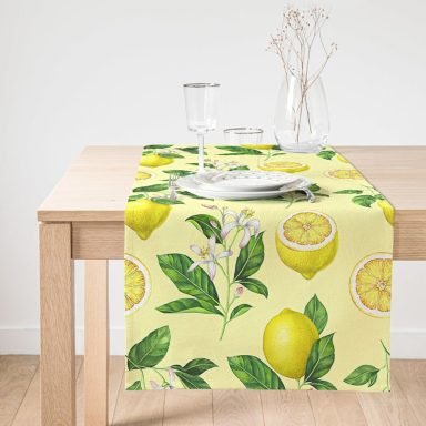 Realhomes Krem Zeminli Limon Desenli Dekoratif Özel Tasarım Süet Runner
