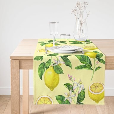 Realhomes Özel Tasarım Limon Desenli Dekoratif Süet Runner