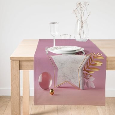 Realhomes Modern Pembe Zeminli 3D Yıldız Desenli Dekoratif Özel Tasarım Süet Runner