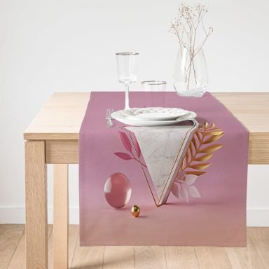 Realhomes Pembe Zeminli Üçgen Mermer Motifli Modern Özel Tasarım Süet Runner
