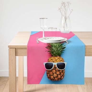Realhomes Mavi Pembe Ananas Desenli Modern Özel Tasarım Süet Runner