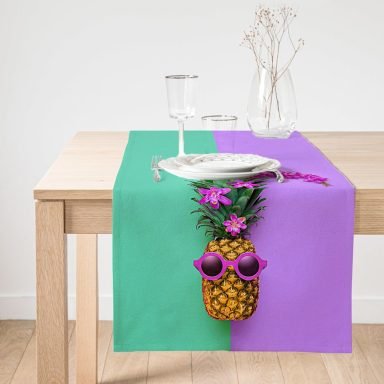 Realhomes Yeşil ve Mor Ananas Temalı Özel Tasarım Süet Runner