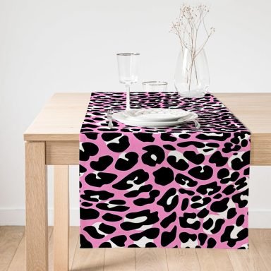Realhomes Pembe Renkli Leopar Desenli Modern Özel Tasarım Süet Runner