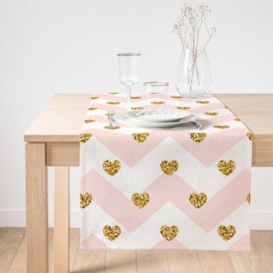 Realhomes Pembe Zigzag Desenli Altın Detaylı Modern Özel Tasarım Süet Runner