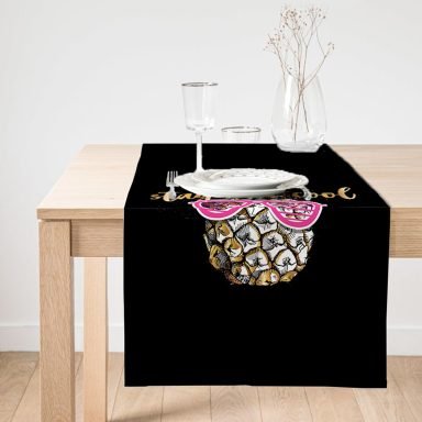 Realhomes Siyah Zeminde Cool Ananas Desenli Modern Süet Runner