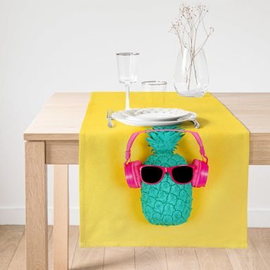 Realhomes Sarı Zeminli Ananas Detaylı Modern Özel Tasarım Süet Runner