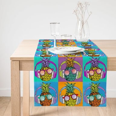 Realhomes Turuncu Zeminde Summer Ananas Tasarımlı Özel Tasarım Süet Runner