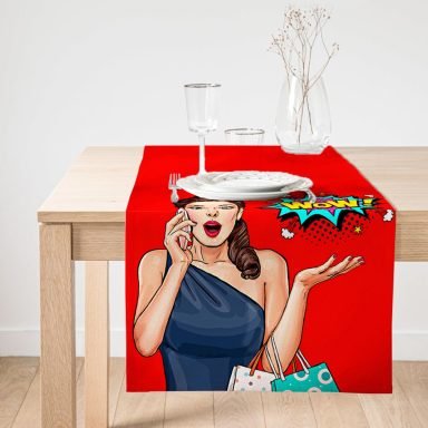 Realhomes Kırmızı Zeminli Popart Wow Desenli Modern Özel Tasarım Süet Runner