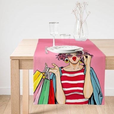 Realhomes Pembe Zeminli Popart Desenli Dekoratif Özel Tasarım Süet Runner