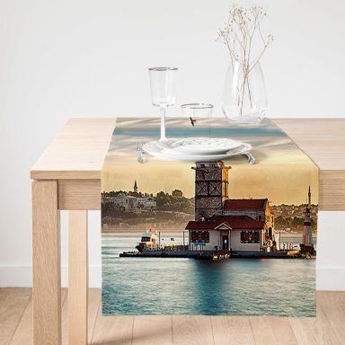 Realhomes Kız Kulesi Dijital Baskılı Dekoratif Süet Runner