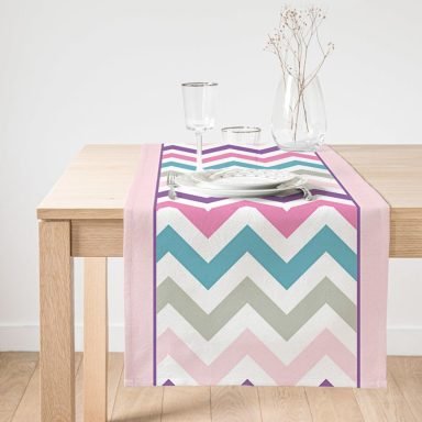 Realhomes Renkli Zigzag Motifli Pembe Zeminli Modern Süet Runner