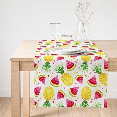 Realhomes Renkli Ananas ve Karpuz Motifli Özel Tasarımlı Süet Runner