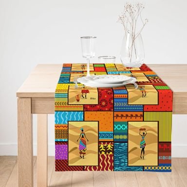 Realhomes Etnik African Motifli Özel Tasarım Dekoratif Süet Runner