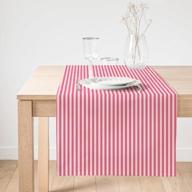 Realhomes Pembe Çizgili Motifli Dekoratif Modern Süet Runner