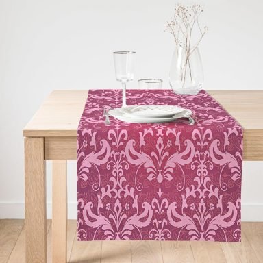 Realhomes Fuşya Zeminli Damask Motifler Modern Süet Runner