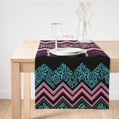 Realhomes Renkli Zigzag Dijital Baskılı Modern Süet Runner