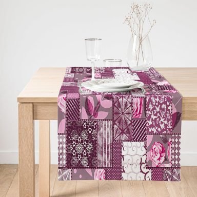 Realhomes Patchwork Desen Dijital Baskılı Modern Süet Runner