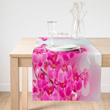 Realhomes Pembe Orkide Motifli Dijital Baskılı Modern Süet Runner