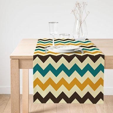 Realhomes Modern Zigzag Desen Dijital Baskılı Dekoratif Süet Runner