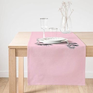 Realhomes Pembe Zeminde Kirpik Motifli Özel Tasarım Süet Runner