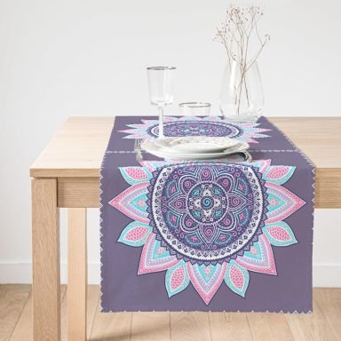 Realhomes Gri Zeminde Mandala Baskılı Modern Süet Runner