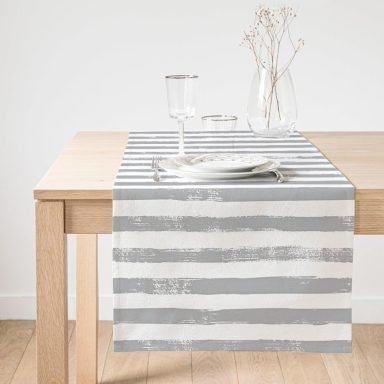 Realhomes Gri Çizgili Motifli Dekoratif Modern Süet Runner