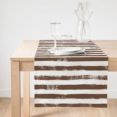 Realhomes Kahve Çizgili Motifli Dekoratif Modern Süet Runner