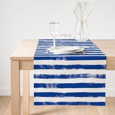 Realhomes Lacivert Çizgili Motifli Dekoratif Modern Süet Runner