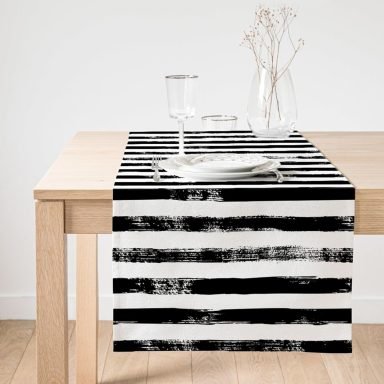 Realhomes Siyah Çizgili Motifli Dekoratif Modern Süet Runner