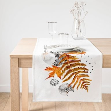 Realhomes Kuru Yaprak Desenli Modern Dekoratif Süet Runner