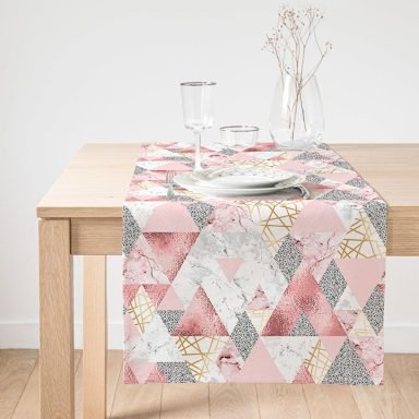 Realhomes Geometrik Pembe Ve Gri Mermer Motifli Özel Tasarım Süet Runner