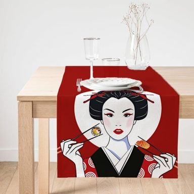 Realhomes Suşi Yiyen Japon Kız Motifli Modern Süet Runner