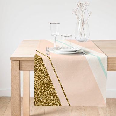 Realhomes Pembe Krem Gold Motifli Dijital Baskılı Özel Tasarım Süet Runner