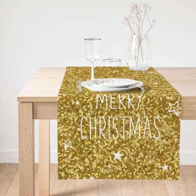 Realhomes Gold Zeminde Merry Christmas Yazılı  Dijital Baskılı Özel Tasarım Süet Runner